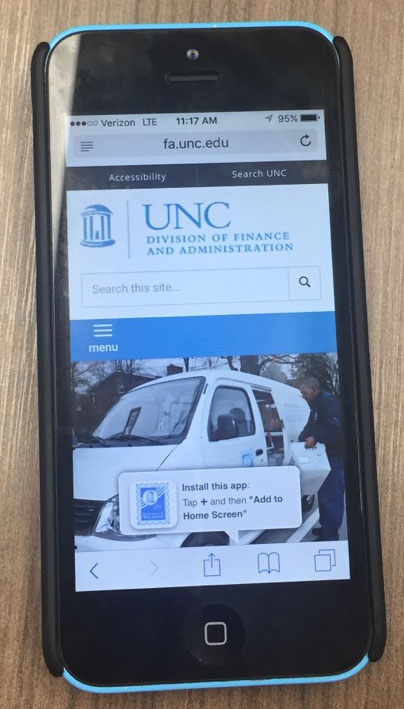 University Mail Services website on phone