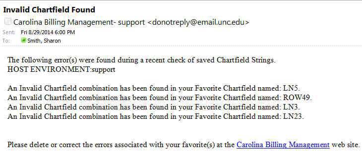 Invalid chartfield string email