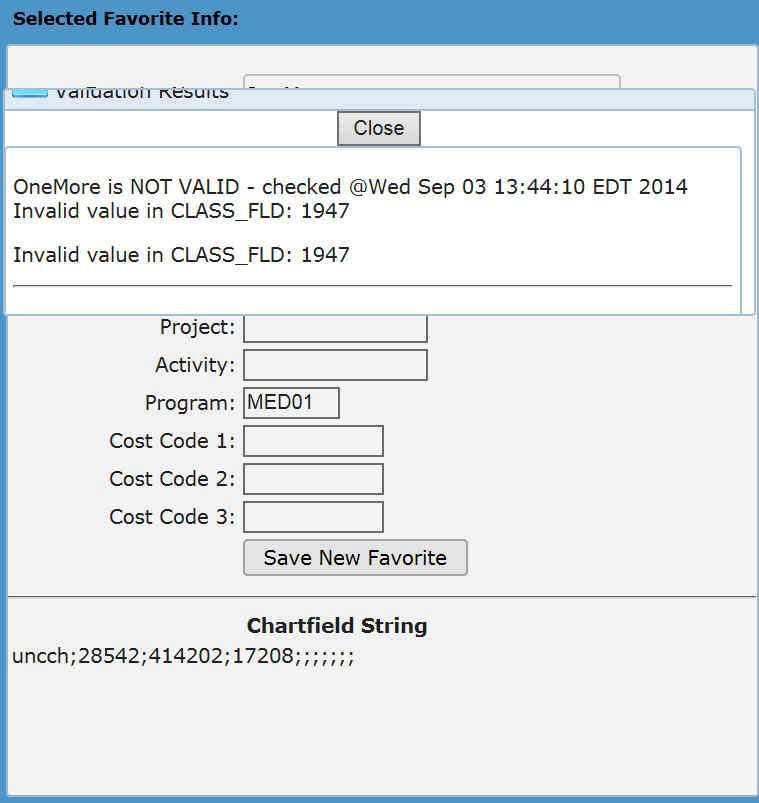 Chartfield String Save Error