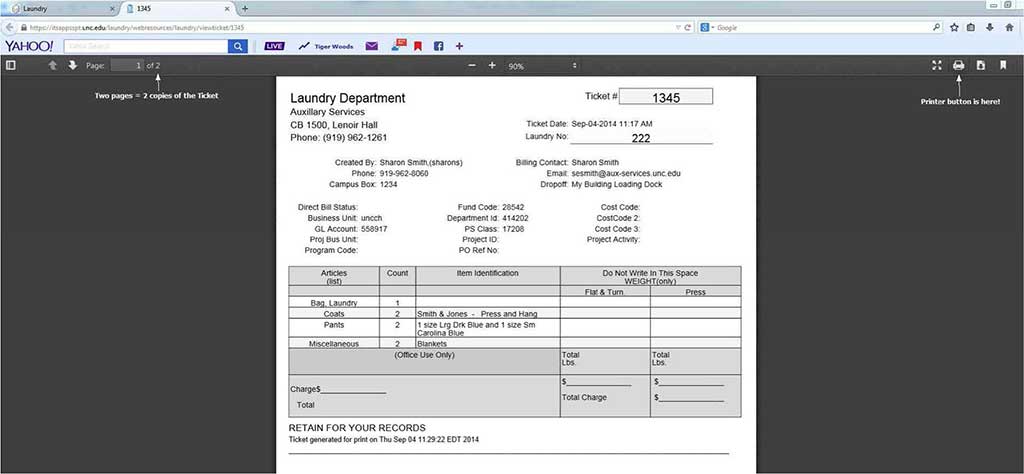 PDF of laundry ticket